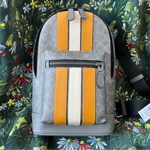 NWT Coach West Pack Signature Canvas Varsity Stripe Bag Gift Receipt